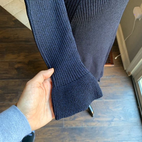 Ganni Open-Back Ruffled Rib-Knit Midi Dress dark navy sz medium NWT - Picture 16 of 16